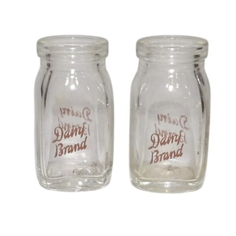 2 Vintage Dairy Brand Individual Glass Cream Bottles